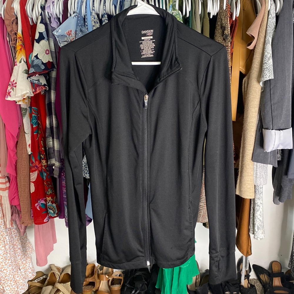 Black Semi Fitted Athletic Zipper Jacket | Size : S